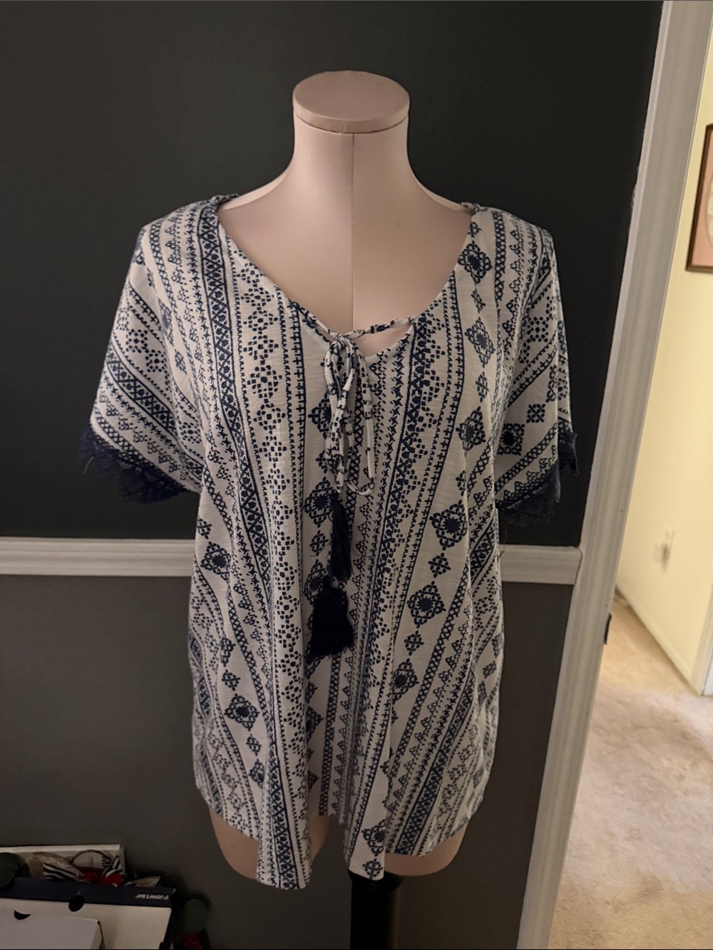 Fred David Navy and White Tassel Tie-Front Tunic